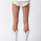 White Eyelet Ruffle Mini Shorts
