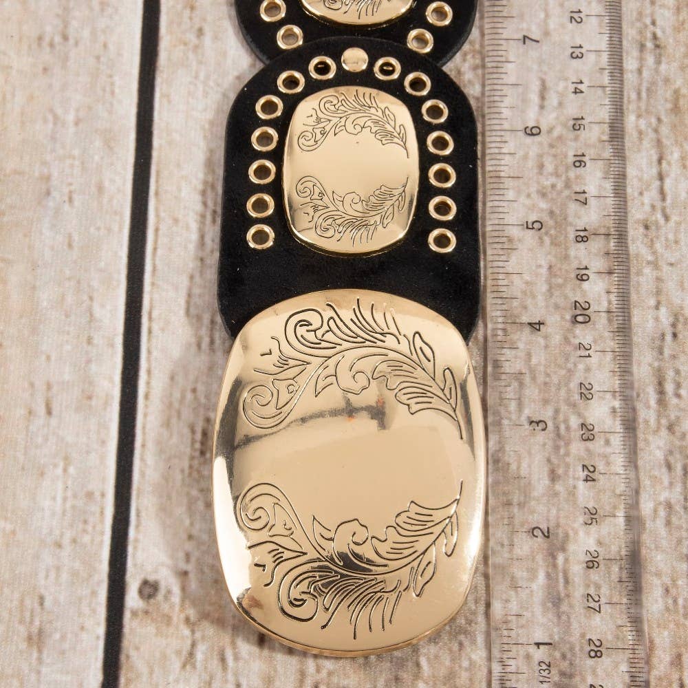 Western Rectangle Concho Vegan Leather Belt
