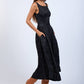 Satin Foral U-Shape Boat Neck Flare Midi Dress