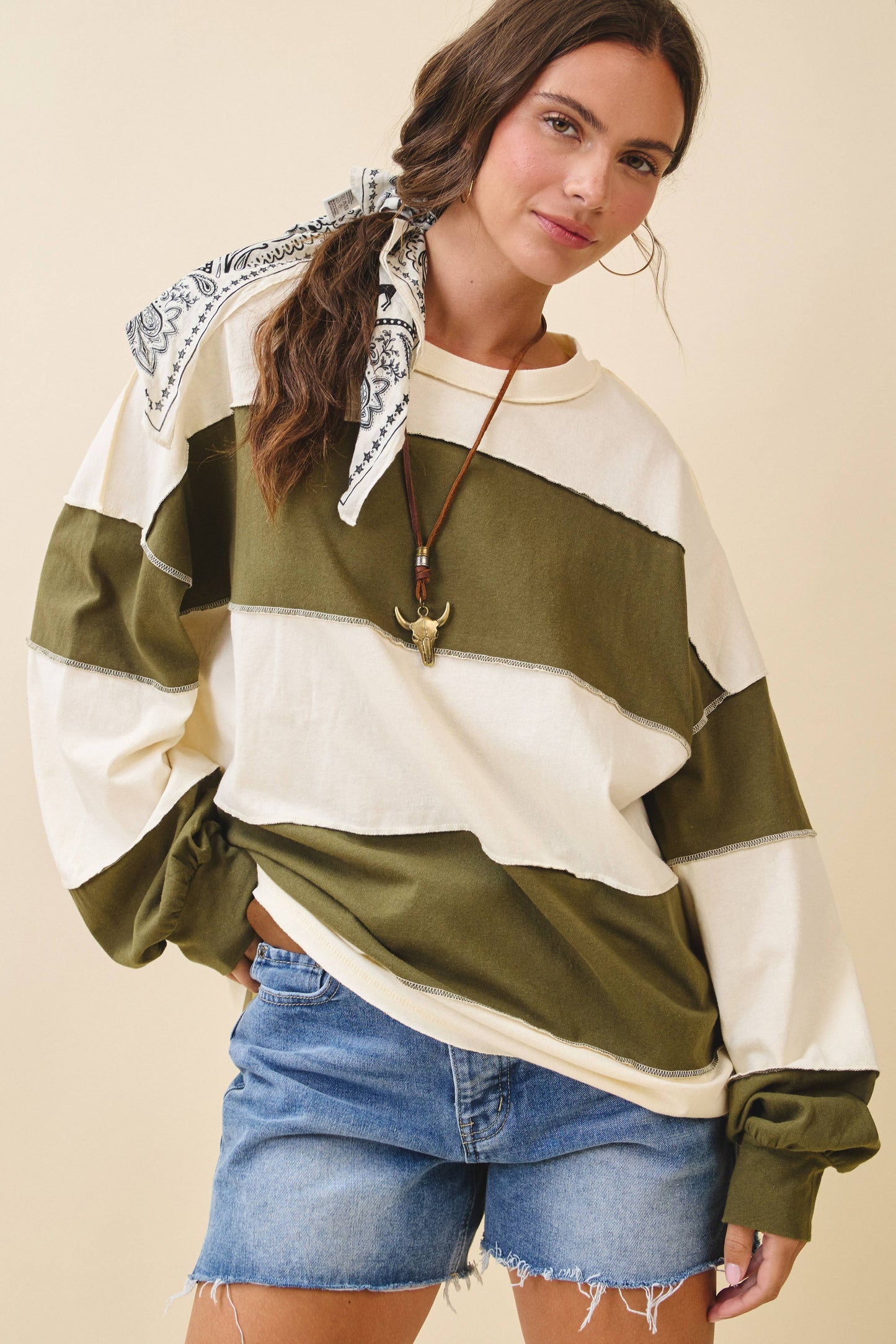Contrast Panel Long Sleeve Slouchy