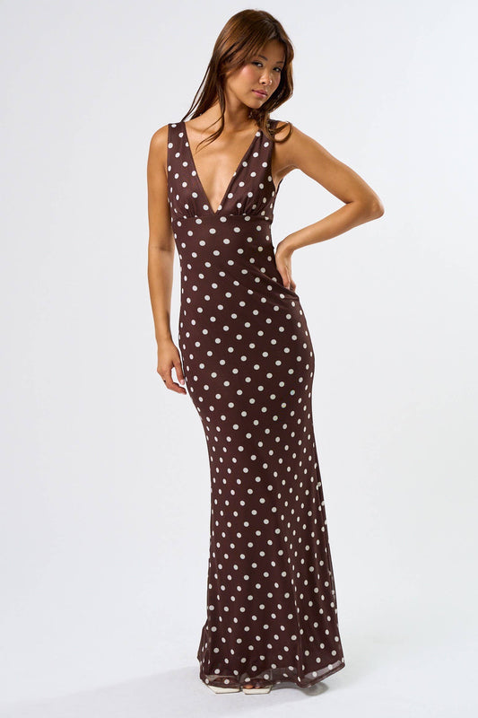 Chic Mesh Polka Dot Maxi Dress