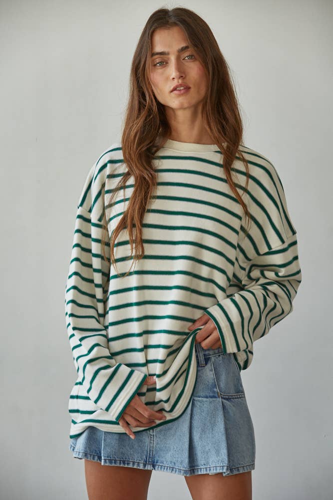 Knit Cotton Striped Crew Neck