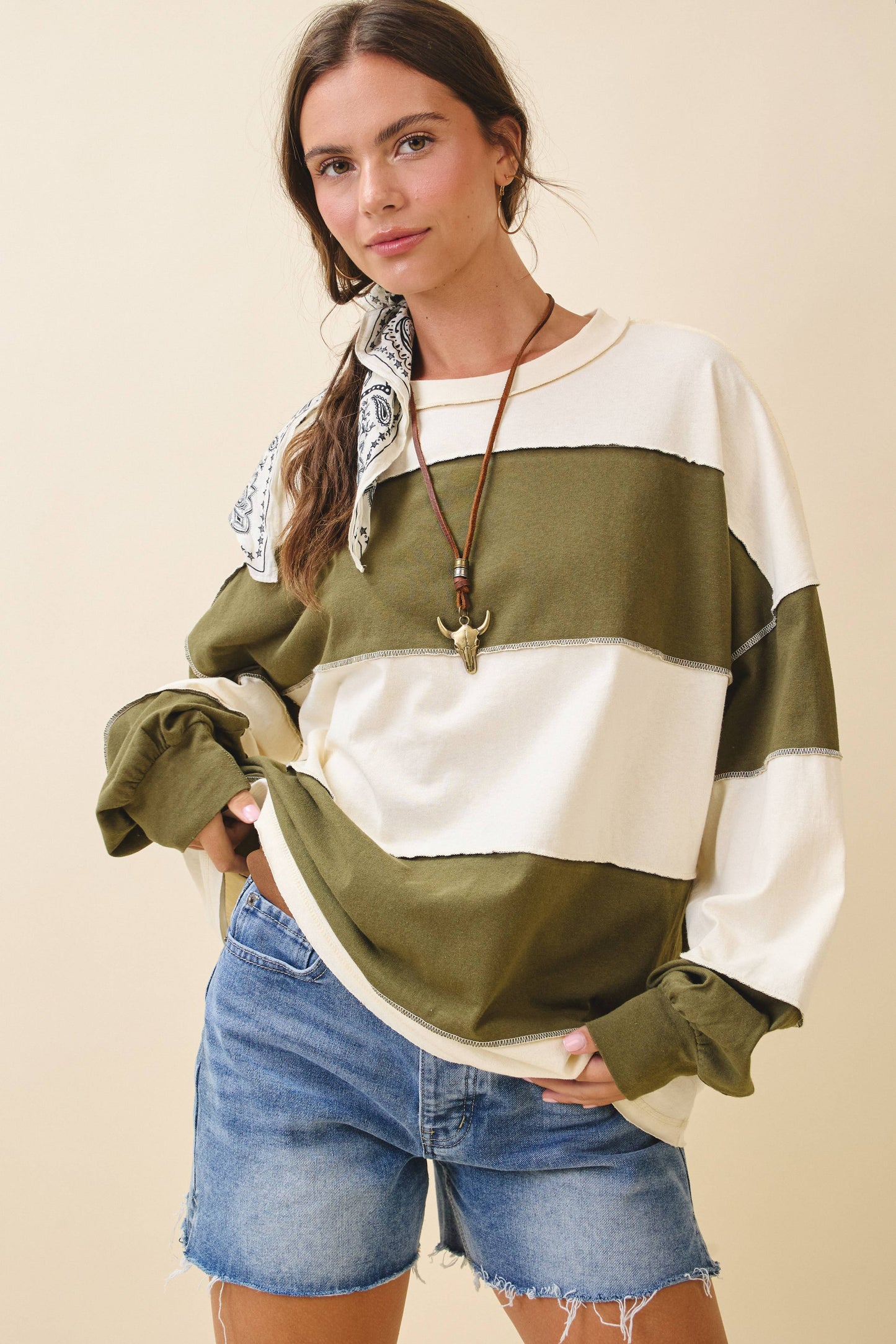 Contrast Panel Long Sleeve Slouchy