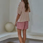 Cotton Striped Short Sleeve Crew Neck Top