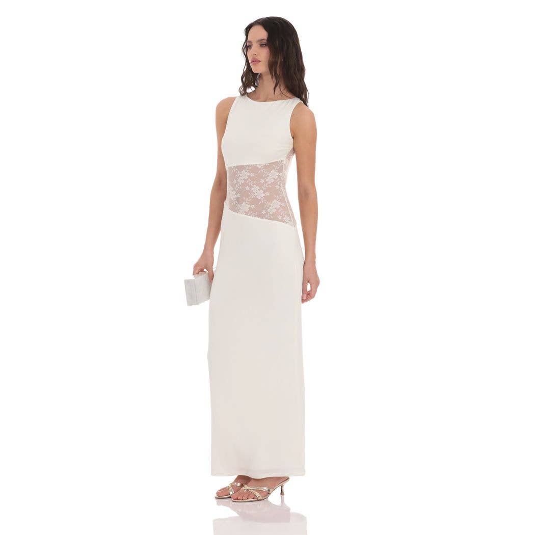 Lace Cutout Maxi Dress in White