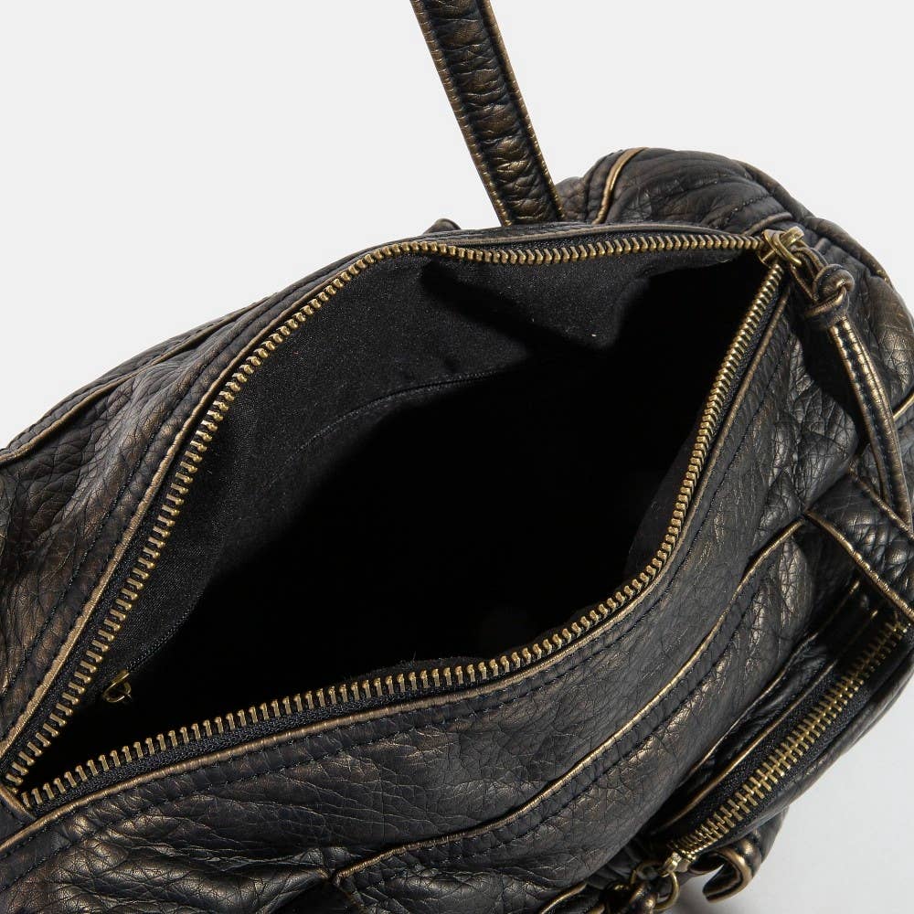 Multi Pocket Textured Leather Shoulder Bag