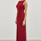 Gold Accent Ruched Slinky Maxi Dress