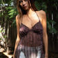 ISOLA Scalloped Sequin Chiffon Open Back Halter Top