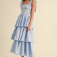 Poplin Tie Strap Tiered Midi Dress
