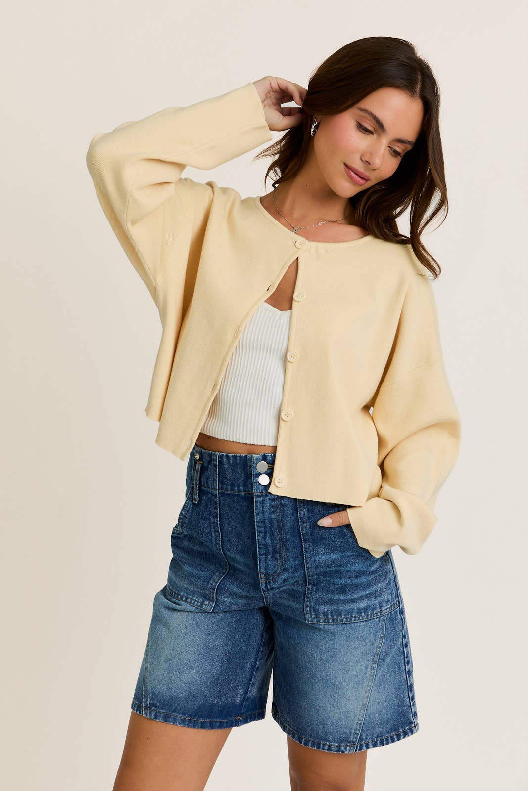 Round Neck Sweater Cardigan