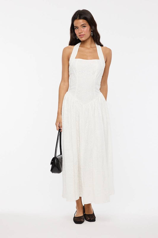Bohemian Style White Halter Dress