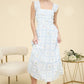 Blue Floral Square Neckline Dress