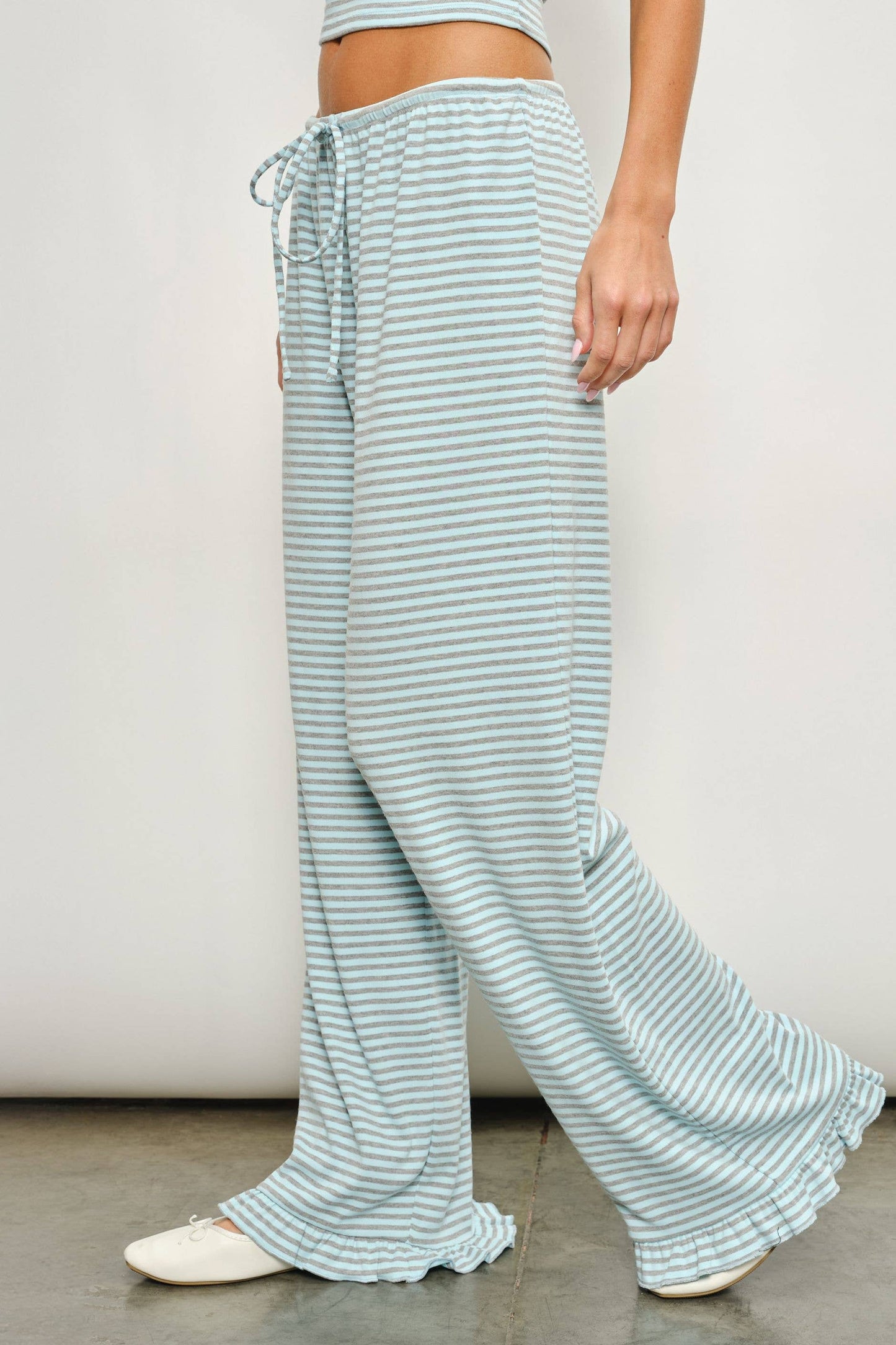 DEVIN STRIPED LOUNGE PANTS WITH RUFFLE
