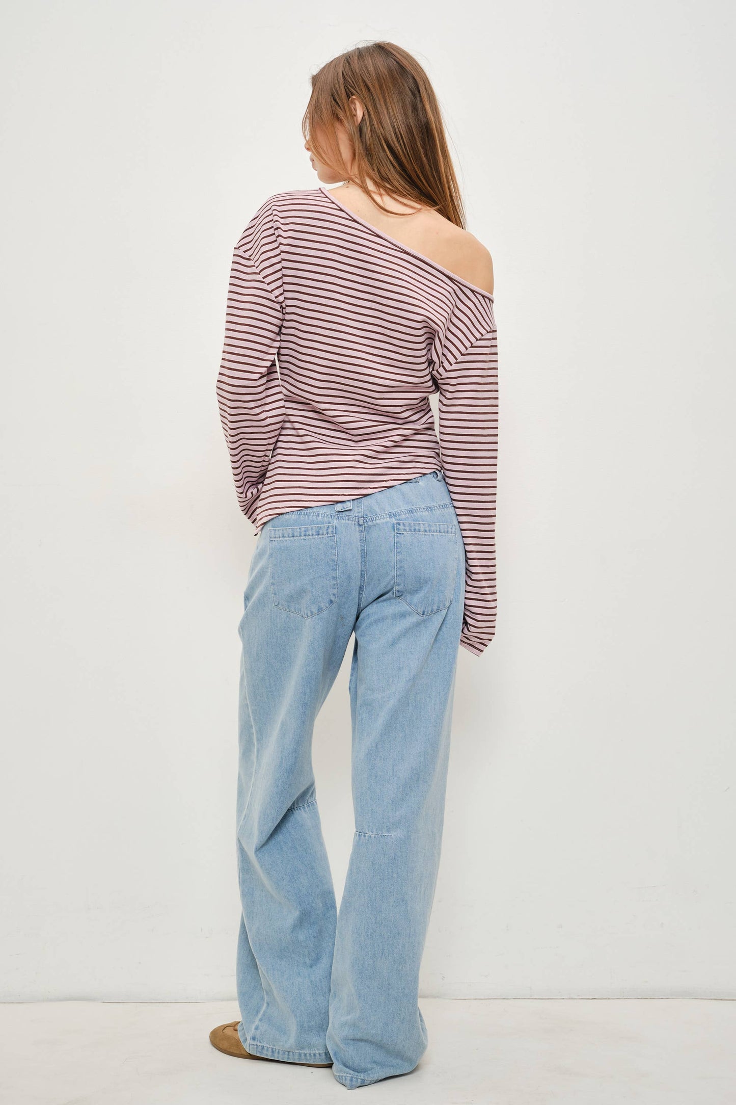 OSCAR ASYMMETRICAL LONG SLEEVE STRIPED TOP