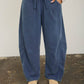 SMOCKED WAIST DRAWSTRING BARREL LEG SWEATPANTS