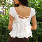 V-Neck Boho Lace Trim Puff Sleeves Babydoll Top