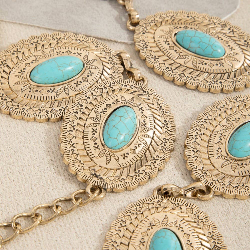 Oval Turquoise Concho Disc Chain Belt