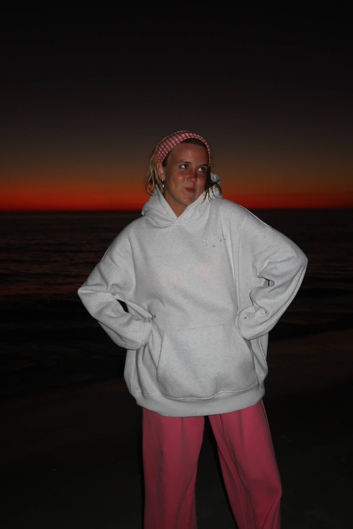 Pearl Grey Van Star Embroider Hoodie