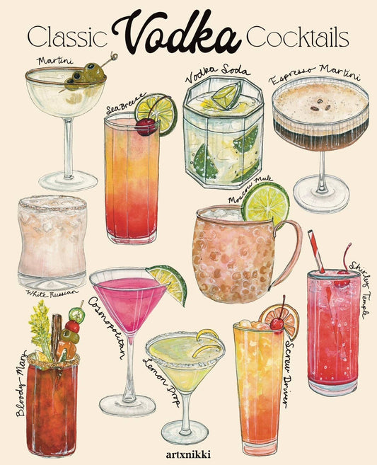 Vodka Cocktails Chart Art Print