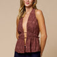 Textured Halter Ruched Front Peplum Top