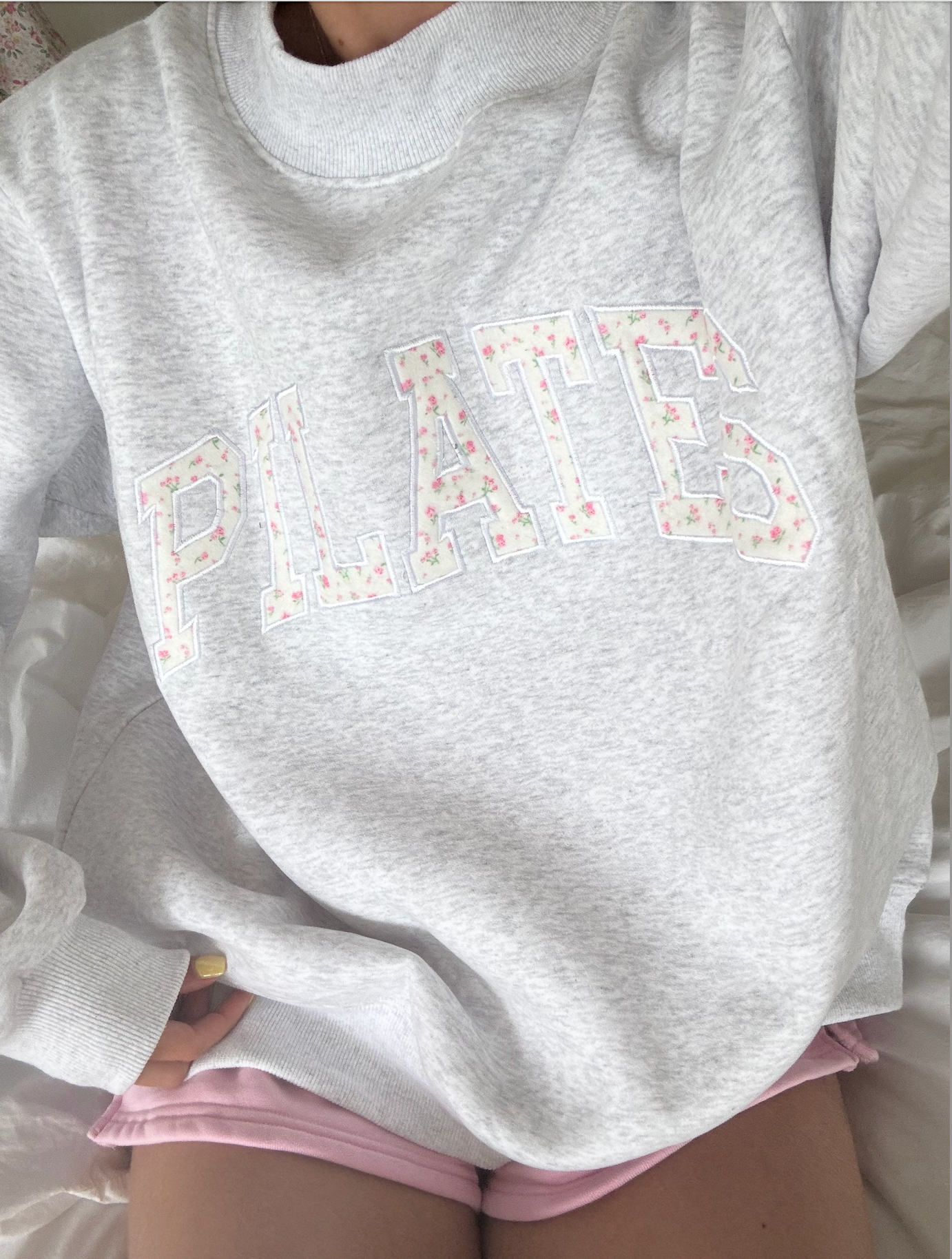 Pearl Grey Mockneck Pilates Embroider Sweatshirt