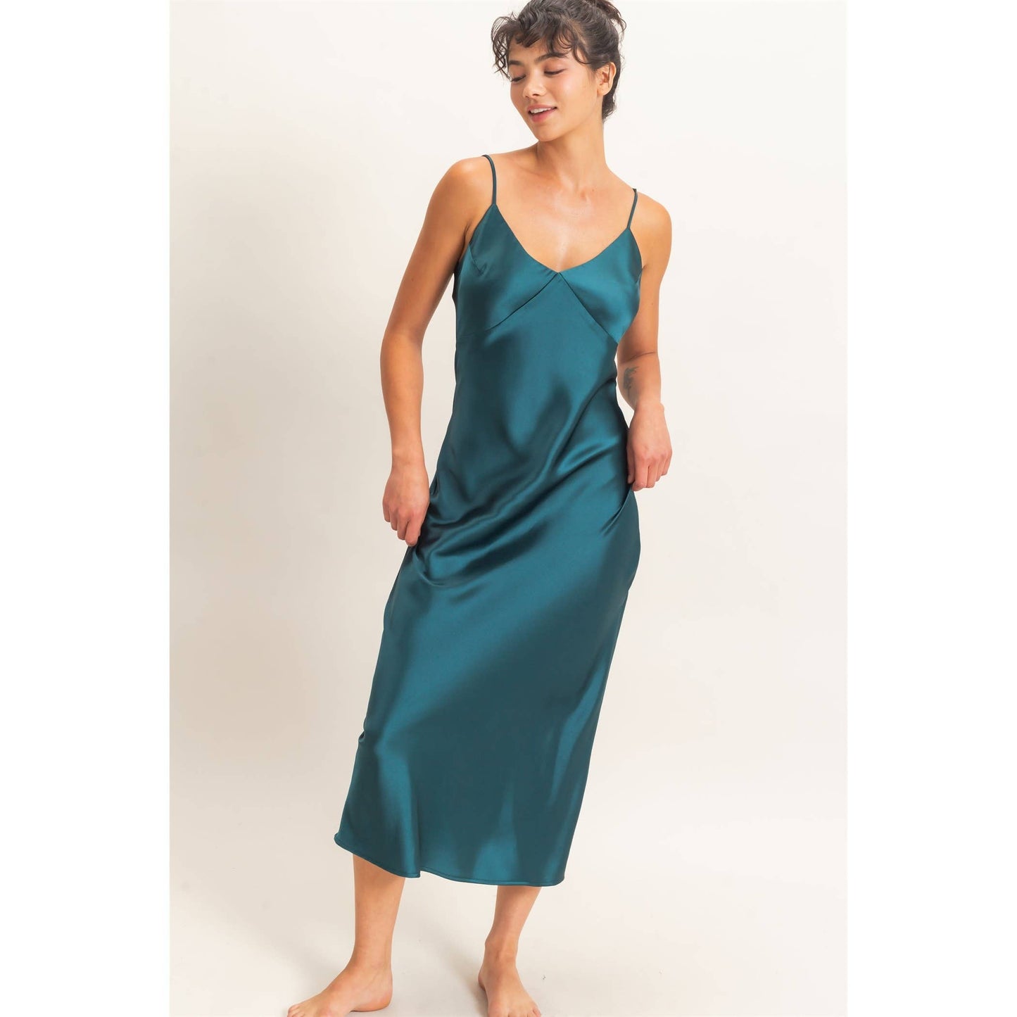 Satin V-Neck Slip Dress