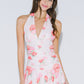 Floral Print Ruched Drop Waist Halter Mini Dress