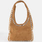 Grommet Border Studded Suede Shoulder Bag