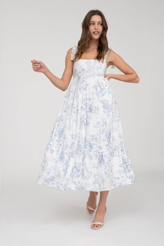 Blue Floral Midi Dress