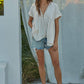 Woven Cotton Gauze Plunged V-Neck Button Top