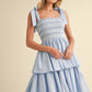 Poplin Tie Strap Tiered Midi Dress