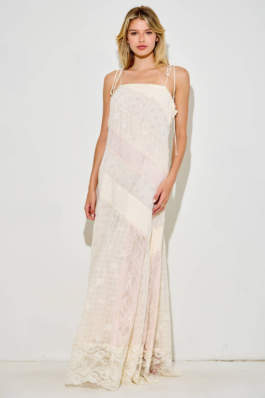 Floral & Lace Sleeveless Midi Dress