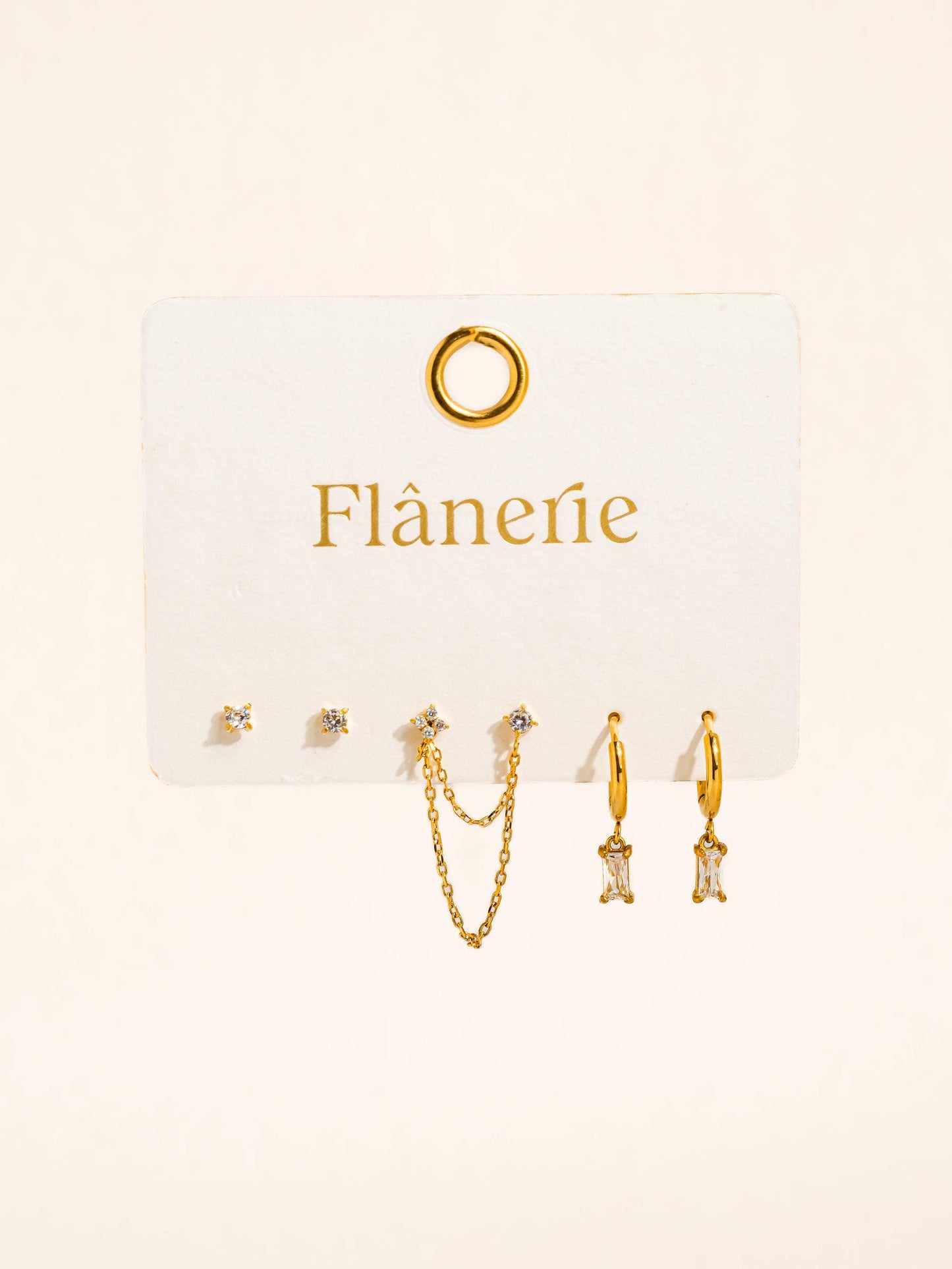 Roussa 18K Gold Non-Tarnish CZ Chain Earring Set