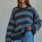 Blue Knit Sweater Striped Pullover
