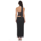 Polka Dot Mesh Pencil Maxi Skirt in Black