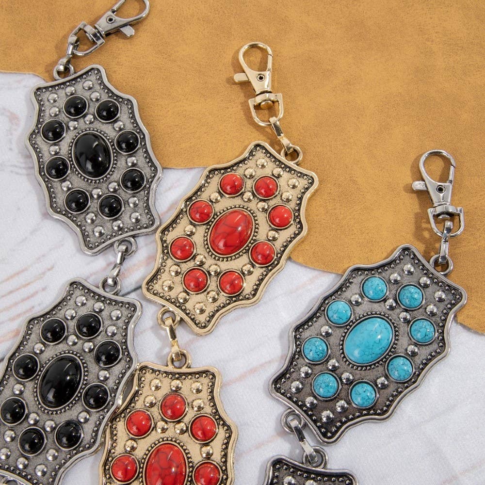 Multi Stone Detail Concho Chain Belt