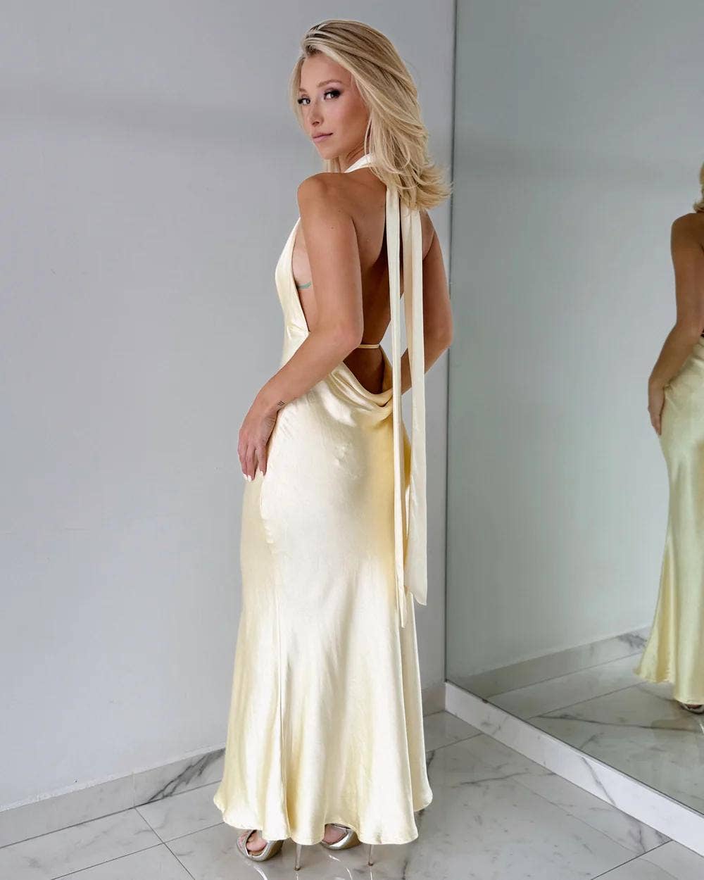 HALTERNECK SATIN MAXI DRESS