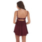 Beaded Floral Babydoll Dress in Burgundy