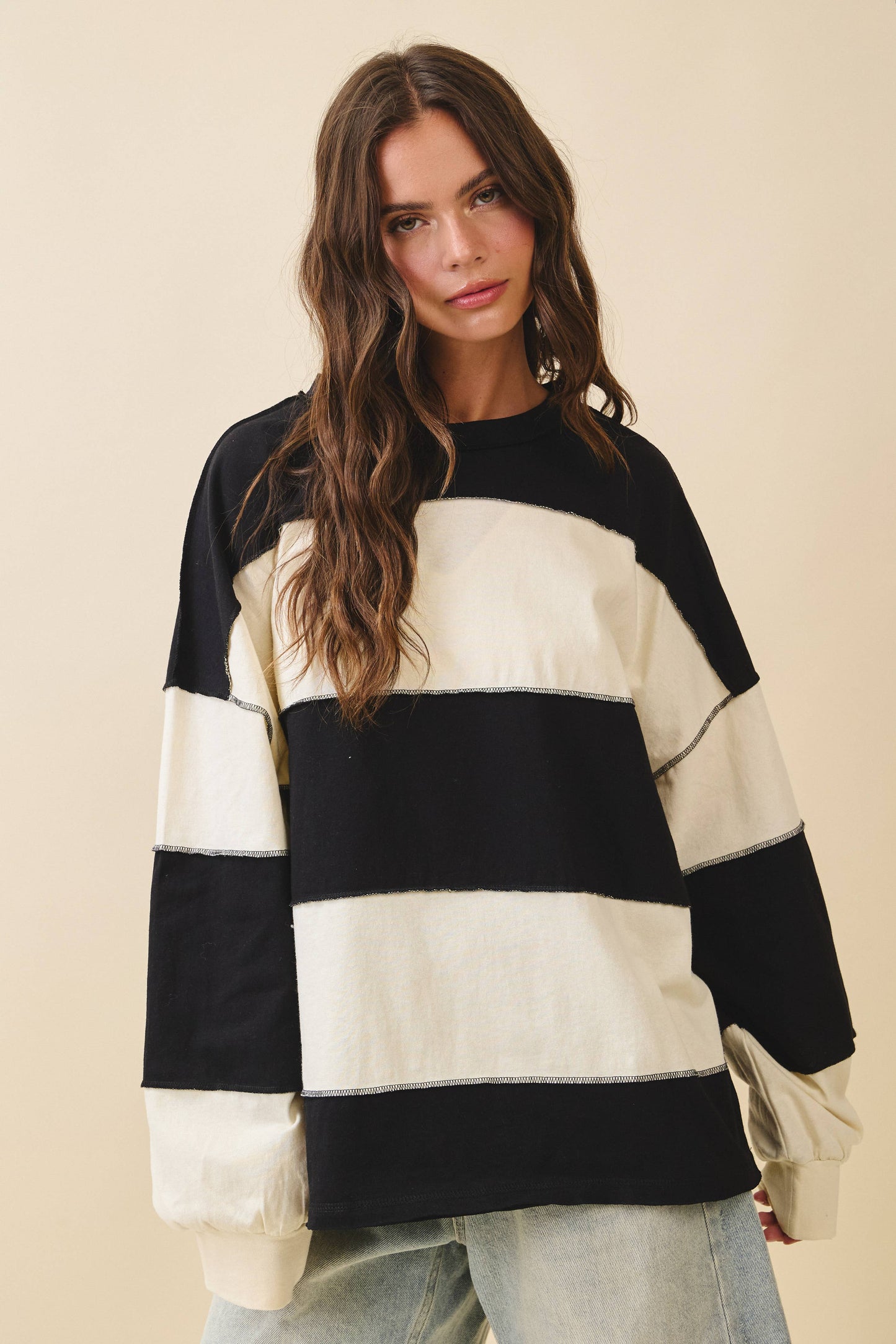 Contrast Panel Long Sleeve Slouchy