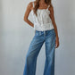 Woven Eyelet Button Down Square Neck Top