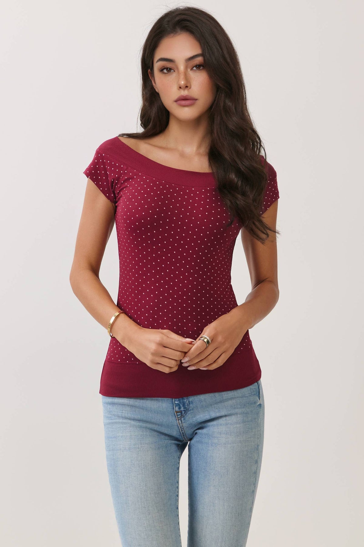 Polka Dot Boat neck Top