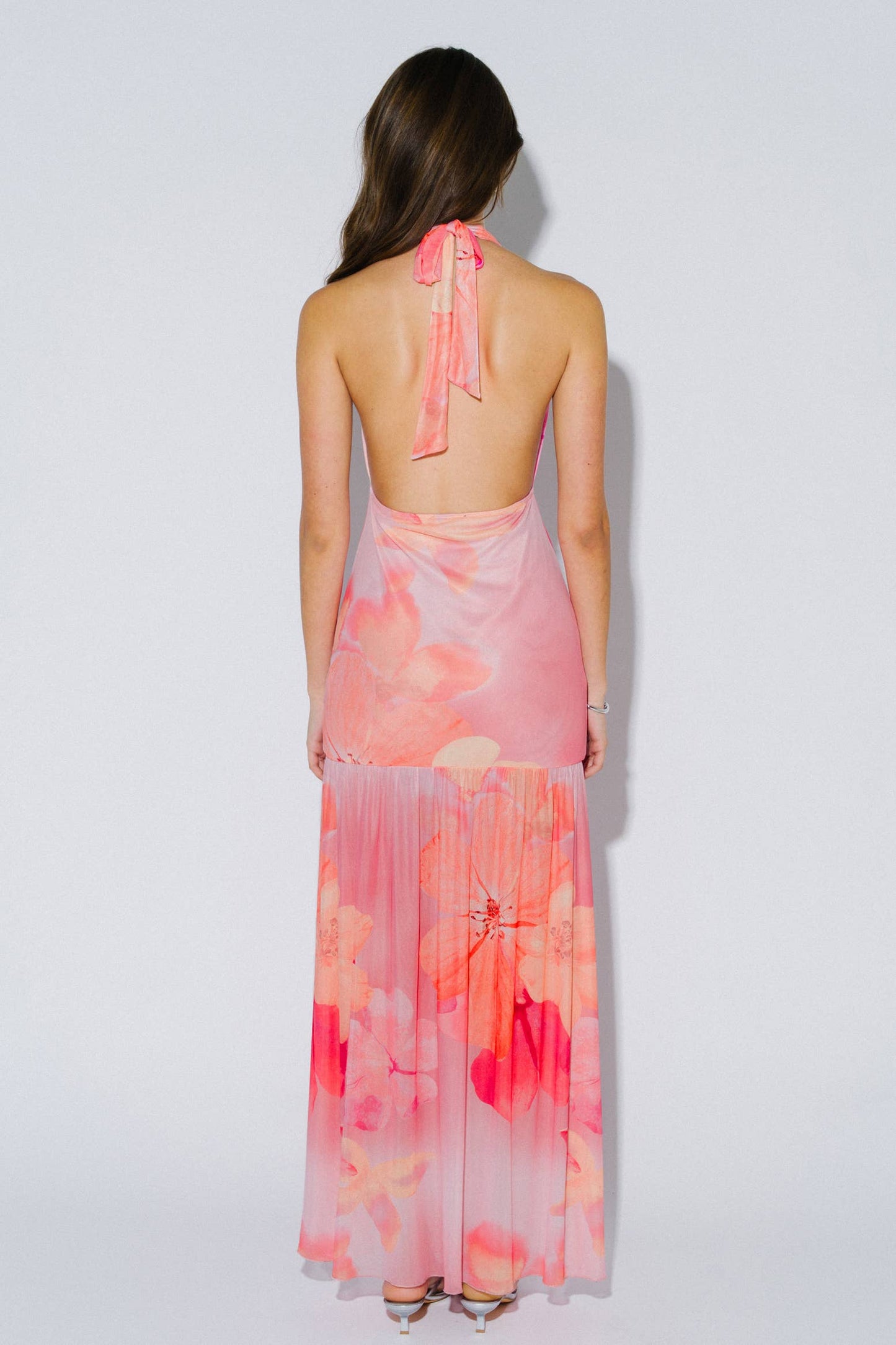 Floral Print Plunging Halter Maxi Dress