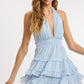 CHIFFON HALTER RUFFLE MINI DRESS