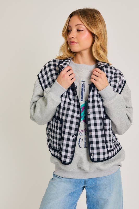 Drop Shoulder High Collared Quilt Vest