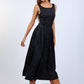 Satin Foral U-Shape Boat Neck Flare Midi Dress