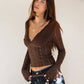 Scalloped V-Neck Long Sleeves Sheer Lace Top