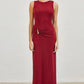 Gold Accent Ruched Slinky Maxi Dress