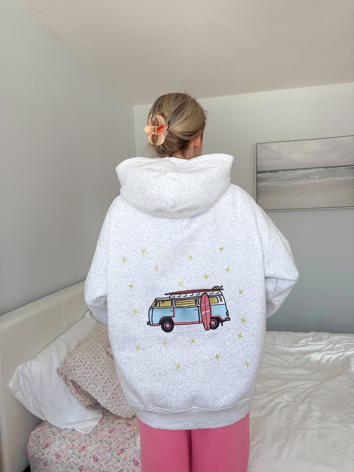 Pearl Grey Van Star Embroider Hoodie