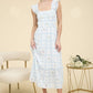 Blue Floral Square Neckline Dress