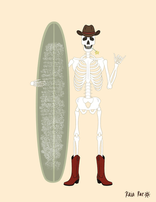 Skeleton Surf Cowboy Art Print